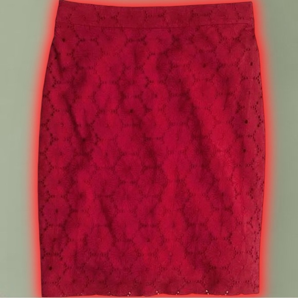 J. Crew Factory ‘The Pencil Skirt’ in Red Floral Eyelet Print Size 8 - Picture 1 of 11